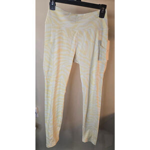 Women's Fabletics M Yellow White Zebra High-Waisted Side Pocket Leggings
